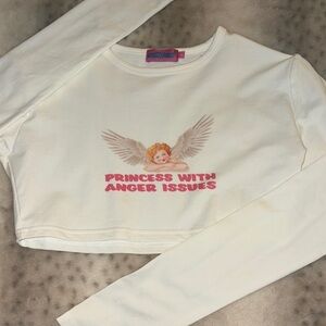 EDIKTED Angel Print Cream girls Top